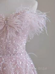 Pretty A Line Off The Shoulder Pink Sequin Long Formal Party Dresses Formal Prom Dresses