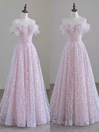 Pretty A Line Off The Shoulder Pink Sequin Long Formal Party Dresses Formal Prom Dresses