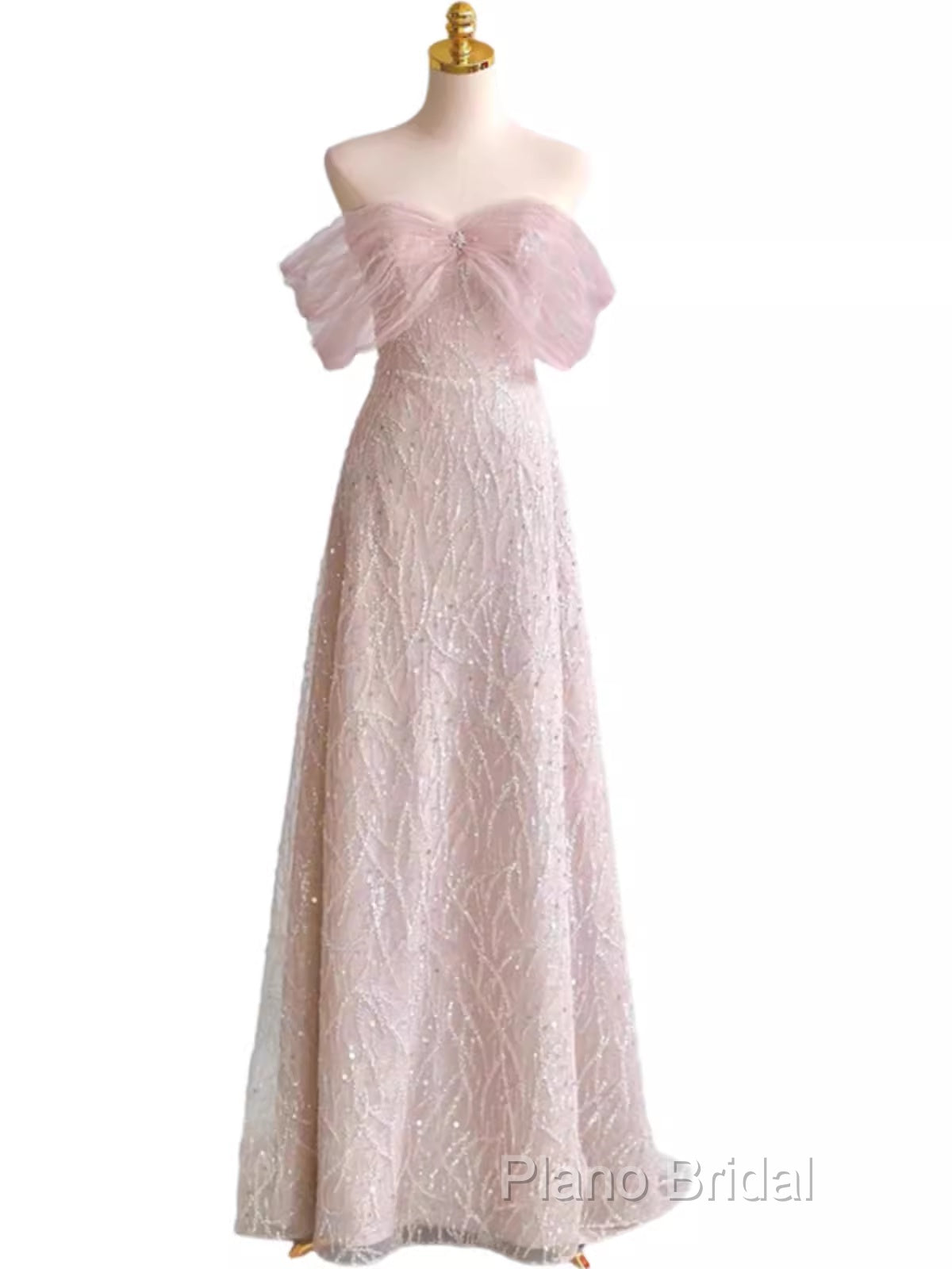 Pretty A Line Off The Shoulder Pink Sequin Long Formal Party Dresses Formal Prom Dresses With Beads Secondary image