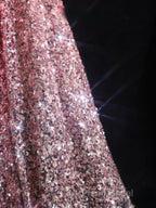 Pretty A Line Off The Shoulder Pink Sequin Long Formal Prom Dresses Formal Gowns