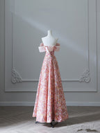 Pretty A Line Off The Shoulder Sequin Pink Floor Length Evening Dress Prom Dresses