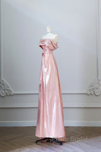 Pretty A Line Off The Shoulder Sequin Pink Long Formal Prom Dresses Evening Gowns