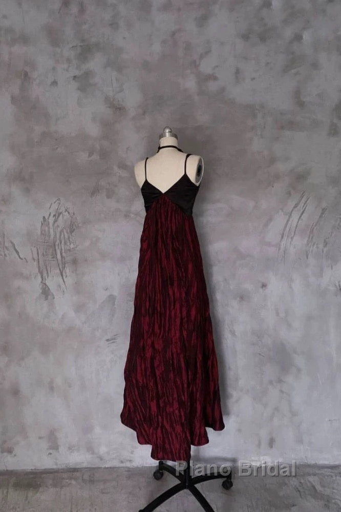 Pretty A Line Spaghetti Straps Burgundy Long Formal Prom Dresses Birthday Dresses For Women