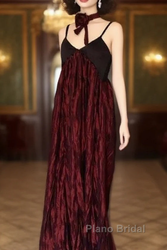 Pretty A Line Spaghetti Straps Burgundy Long Formal Prom Dresses Birthday Dresses For Women Main image