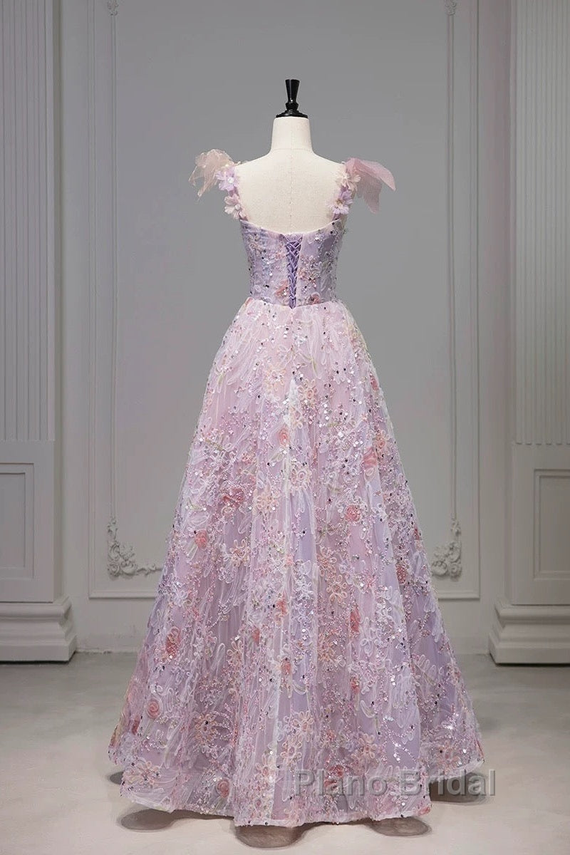 Pretty A Line Spaghetti Straps Pink Floral Long Length Evening Dresses Formal Prom Dresses Secondary image