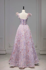 Pretty A Line Spaghetti Straps Pink Floral Long Length Evening Dresses Formal Prom Dresses