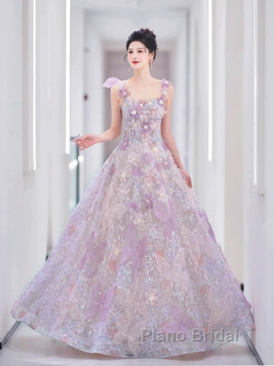 Pretty A Line Spaghetti Straps Pink Floral Long Length Evening Dresses Formal Prom Dresses