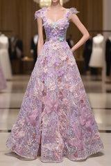 Pretty A Line Spaghetti Straps Pink Floral Long Length Evening Dresses Formal Prom Dresses