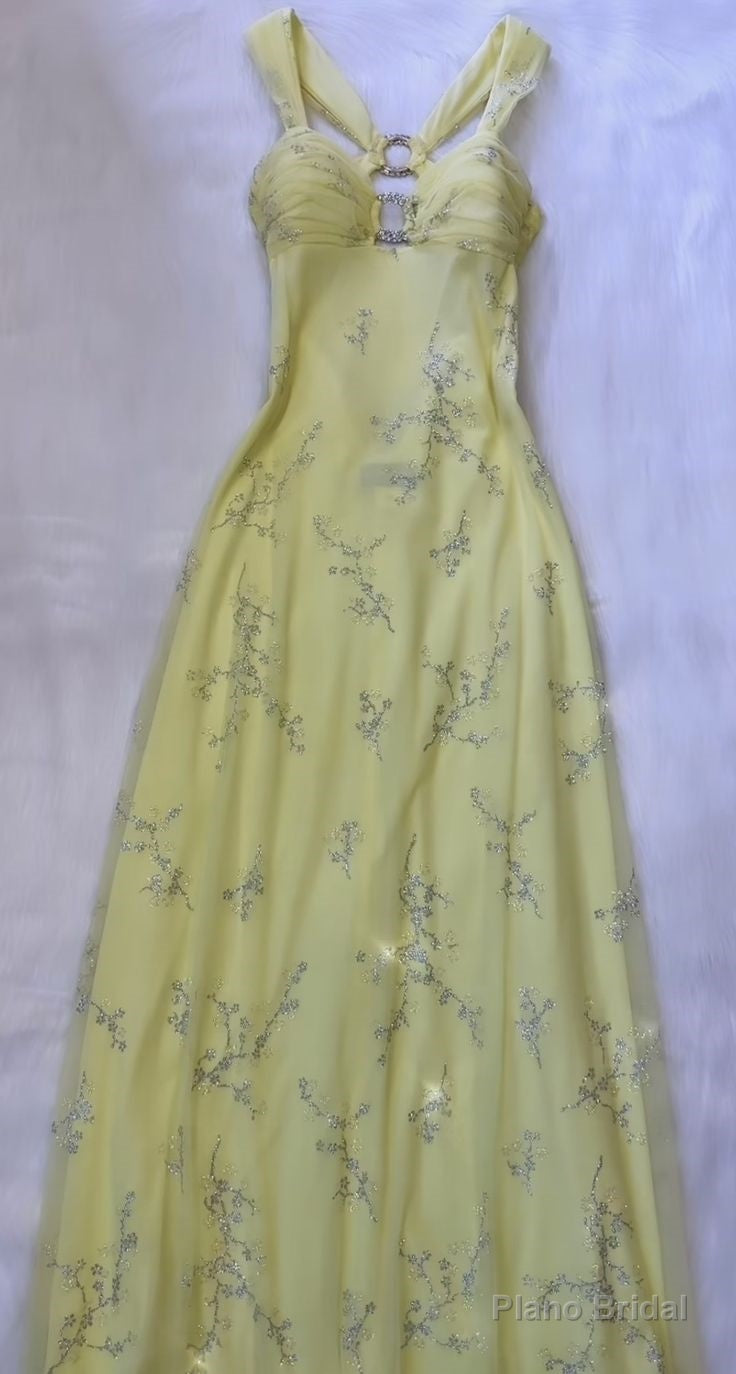 Pretty A Line Straps Yellow Chiffon Prom Dresses Long Evening Gowns Main image