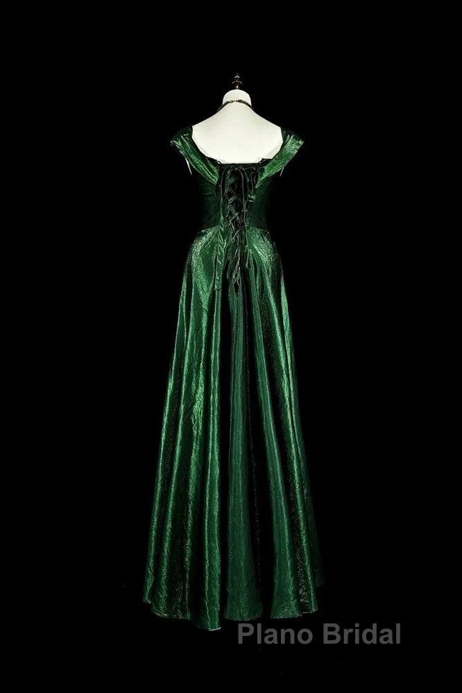 Pretty A Line Sweetheart Ruffles Long Evening Dresses Green Velvet Formal Prom Dresses Secondary image