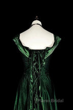 Pretty A Line Sweetheart Ruffles Long Evening Dresses Green Velvet Formal Prom Dresses