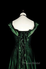 Pretty A Line Sweetheart Ruffles Long Evening Dresses Green Velvet Formal Prom Dresses