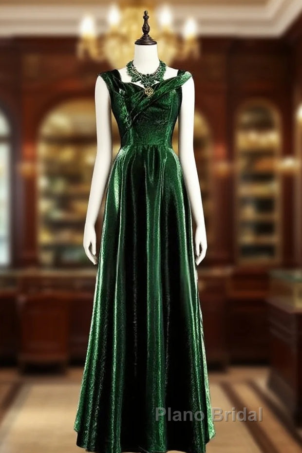 Pretty A Line Sweetheart Ruffles Long Evening Dresses Green Velvet Formal Prom Dresses Main image