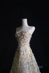 Pretty A Line Sweetheart Tulle Floral Long Formal Prom Dresses Evening Gowns