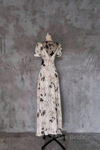 Pretty A Line V Neckline Floral Long Formal Prom Dresses Birthday Dresses For Women