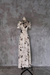 Pretty A Line V Neckline Floral Long Formal Prom Dresses Birthday Dresses For Women