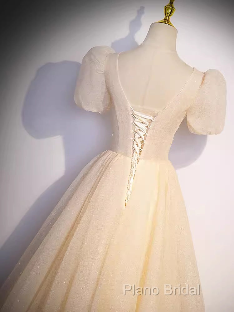 Pretty A Line V Neckline Short Sleeves Long Formal Party Dresses Formal Prom Dresses