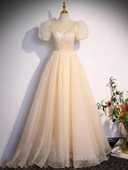 Pretty A Line V Neckline Short Sleeves Long Formal Party Dresses Formal Prom Dresses