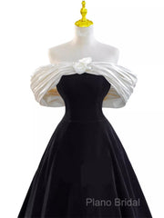 Pretty Ball Gown Off The Shoulder Black Velvet Formal Party Dresses Formal Prom Dresses With Flower