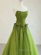 Pretty Ball Gown Strapless Bud Green Tulle Formal Prom Dresses Evening Dresses