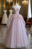 Pretty Ball Gown Strapless Pink Long Lace Formal Prom Dresses Formal Dresses