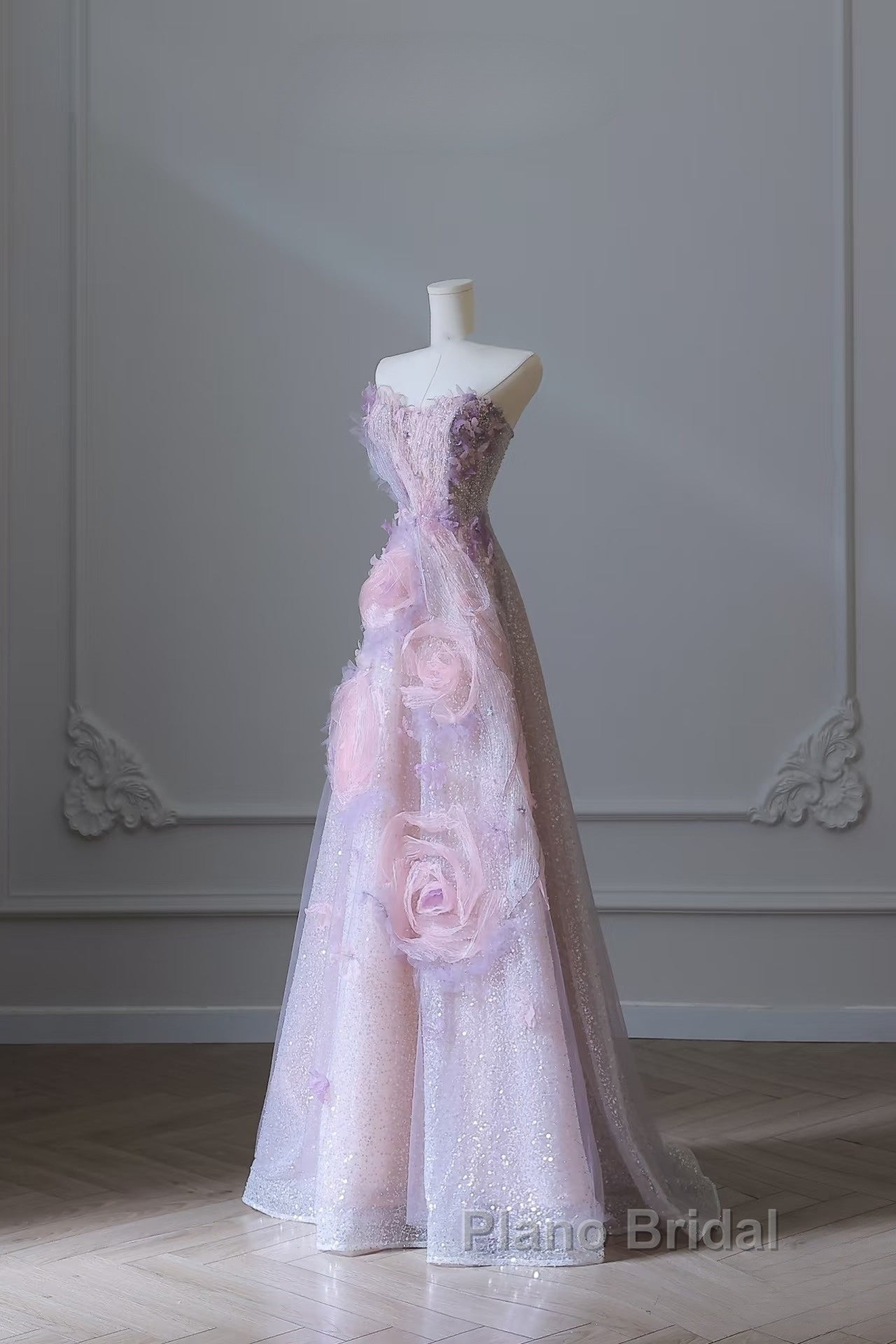 Pretty Ball Gown Sweetheart Pink Floral Tulle Long Formal Prom Dresses Evening Gowns