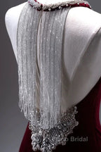 Pretty Mermaid Burgundy Velvet Long Backless Evening Dresses Formal Prom Dresses