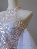 Pretty Mermaid High Neckline Sequin Beads Long Formal Prom Dresses Formal Evening Dresses