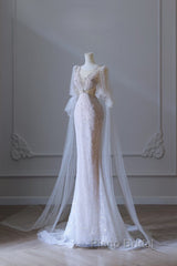 Pretty Mermaid Long Sleeves Pink Formal Prom Dresses Evening Gowns