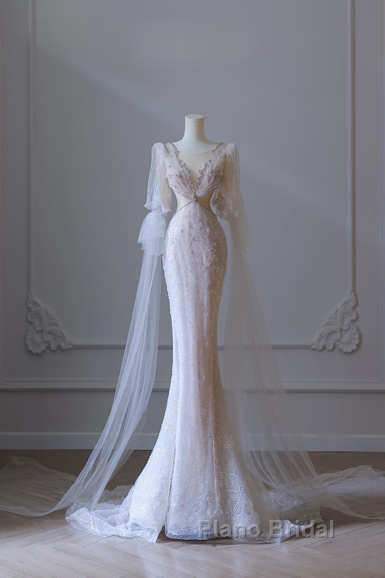 Pretty Mermaid Long Sleeves Pink Formal Prom Dresses Evening Gowns