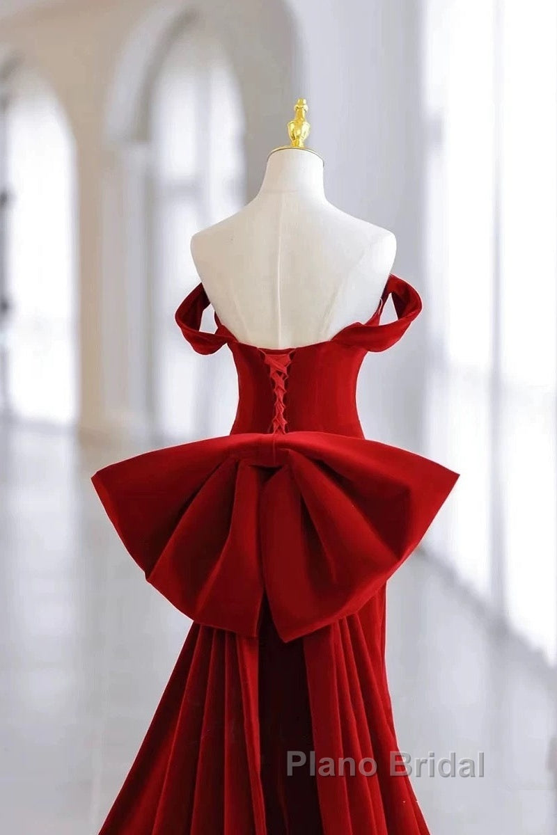 Pretty Mermaid Off The Shoulder Burgundy Satin Long Evening Dresses Formal Prom Dresses Secondary image