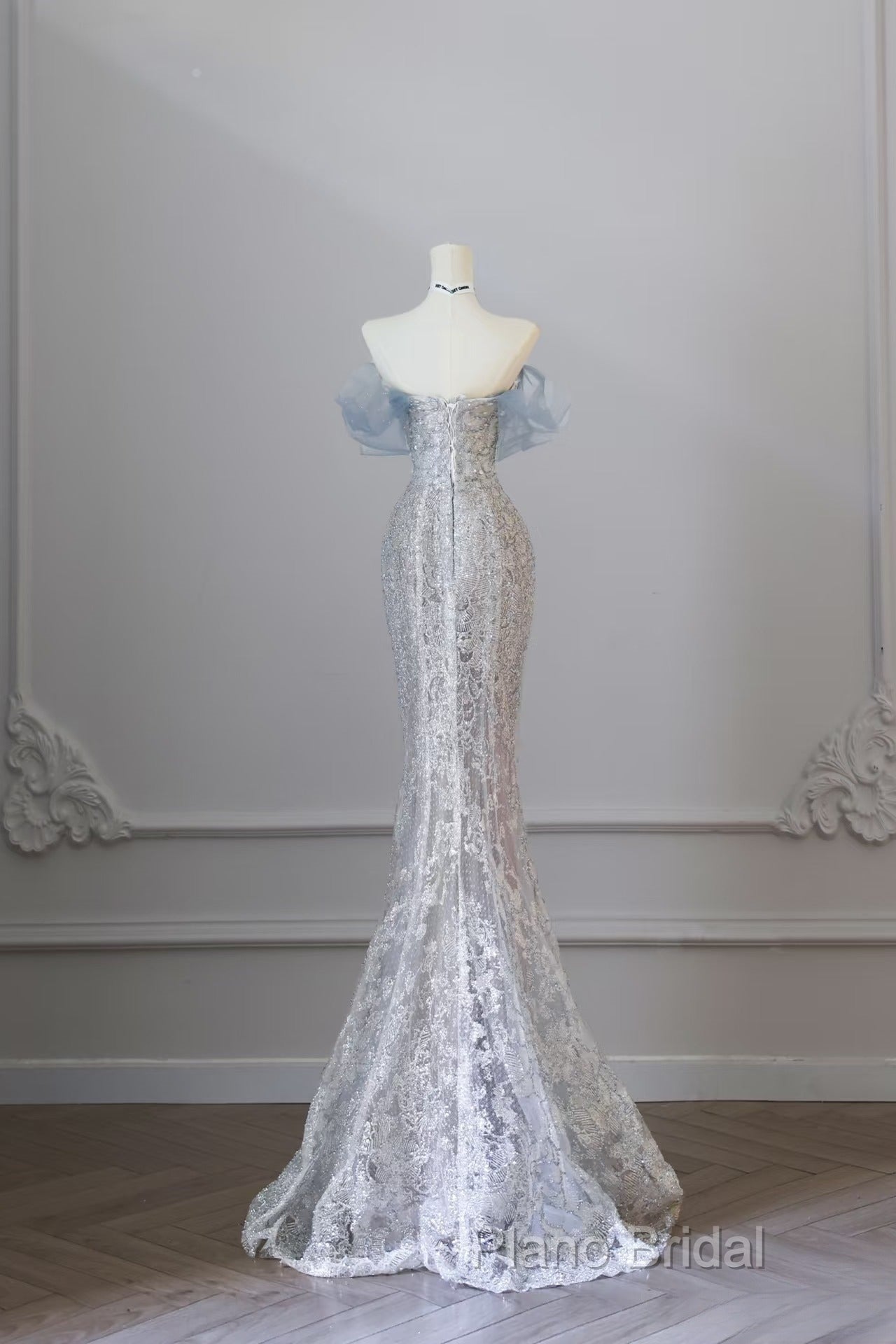 Pretty Mermaid Off The Shoulder Sequin Blue Long Formal Prom Dresses Formal Gowns Secondary image