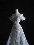 Pretty Mermaid Off The Shoulder Silver Beads Long Formal Prom Dresses Formal Evening Dresses