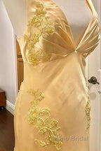 Pretty Mermaid Spaghetti Straps Yellow Backless Long Party Dresses Formal Prom Dresses