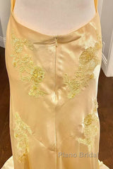 Pretty Mermaid Spaghetti Straps Yellow Backless Long Party Dresses Formal Prom Dresses