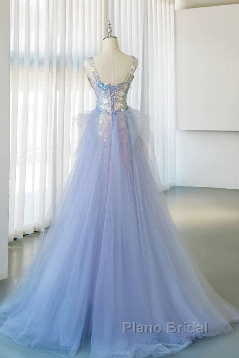 Pretty Mermaid Square Neckline Sequin Long Evening Dresses Formal Prom Dresses