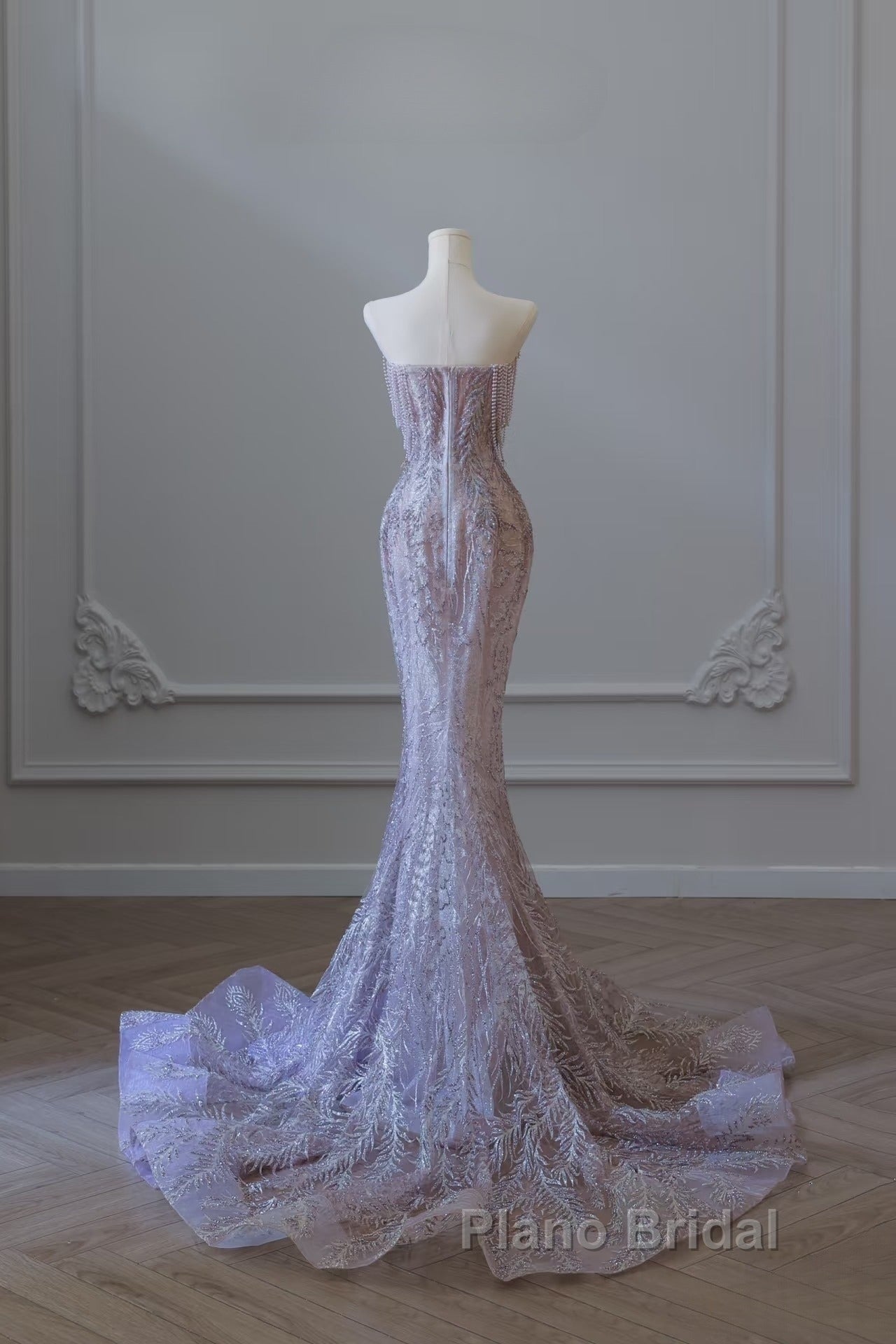 Pretty Mermaid Strapless Lilac Sequin Beads Long Formal Prom Dresses Formal Evening Dresses Secondary image