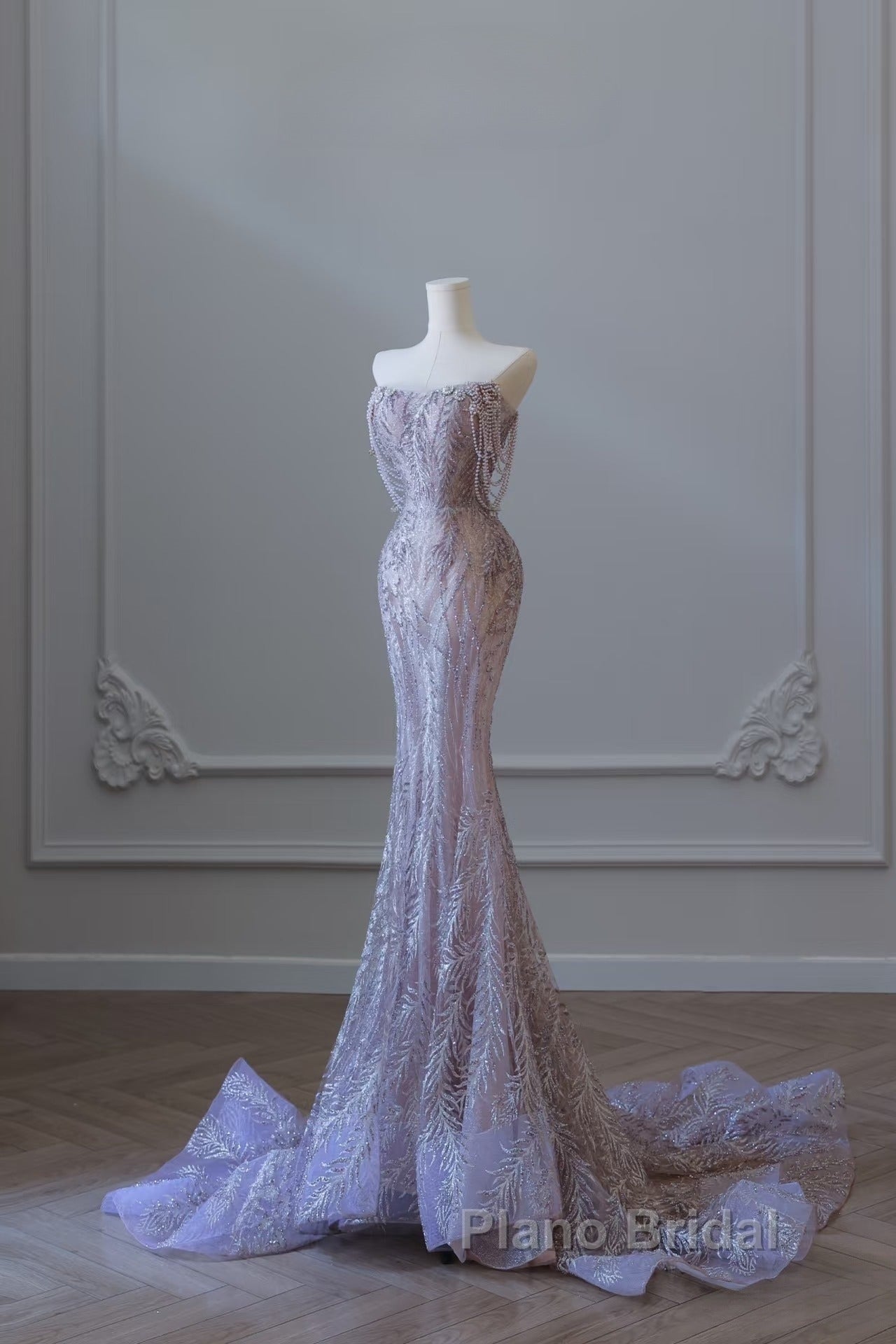 Pretty Mermaid Strapless Lilac Sequin Beads Long Formal Prom Dresses Formal Evening Dresses