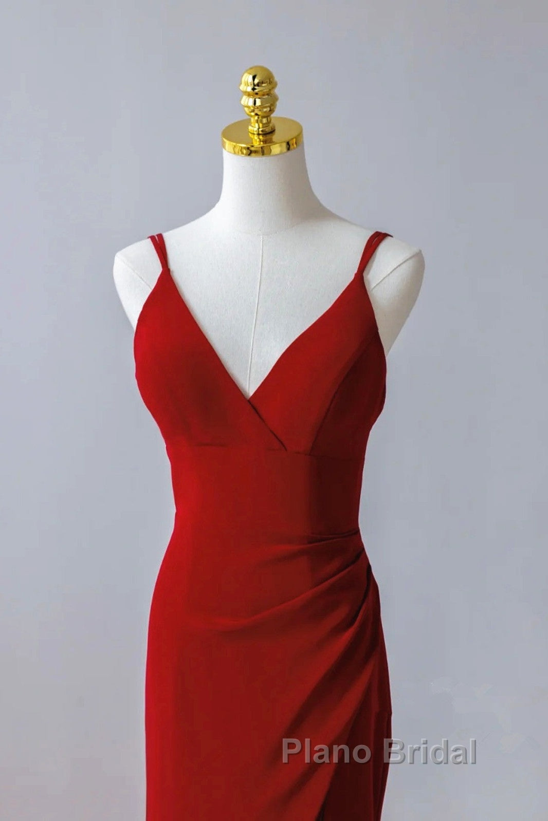 Pretty Red Mermaid Straps Long Evening Dresses With Leg Slit, Red Formal Prom Dresses Secondary image