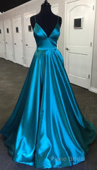 Pretty Royal Blue A-line Spaghetti Straps Formal Prom Dresses, Evening Dresses