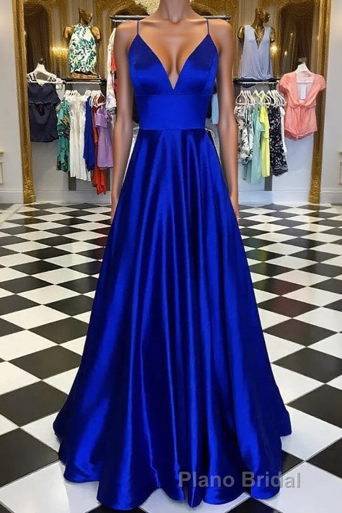Pretty Royal Blue A-line Spaghetti Straps Formal Prom Dresses, Evening Dresses