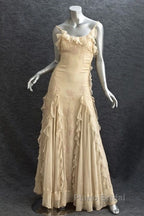 Pretty Sheath Spaghetti Straps Yellow Floor Length Evening Dresses Chiffon Formal Prom Dresses