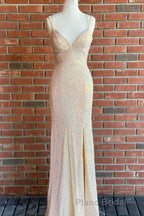 Stunning Straps Sequined Mermaid Long Formal Prom Dresses