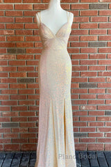 Stunning Straps Sequined Mermaid Long Formal Prom Dresses