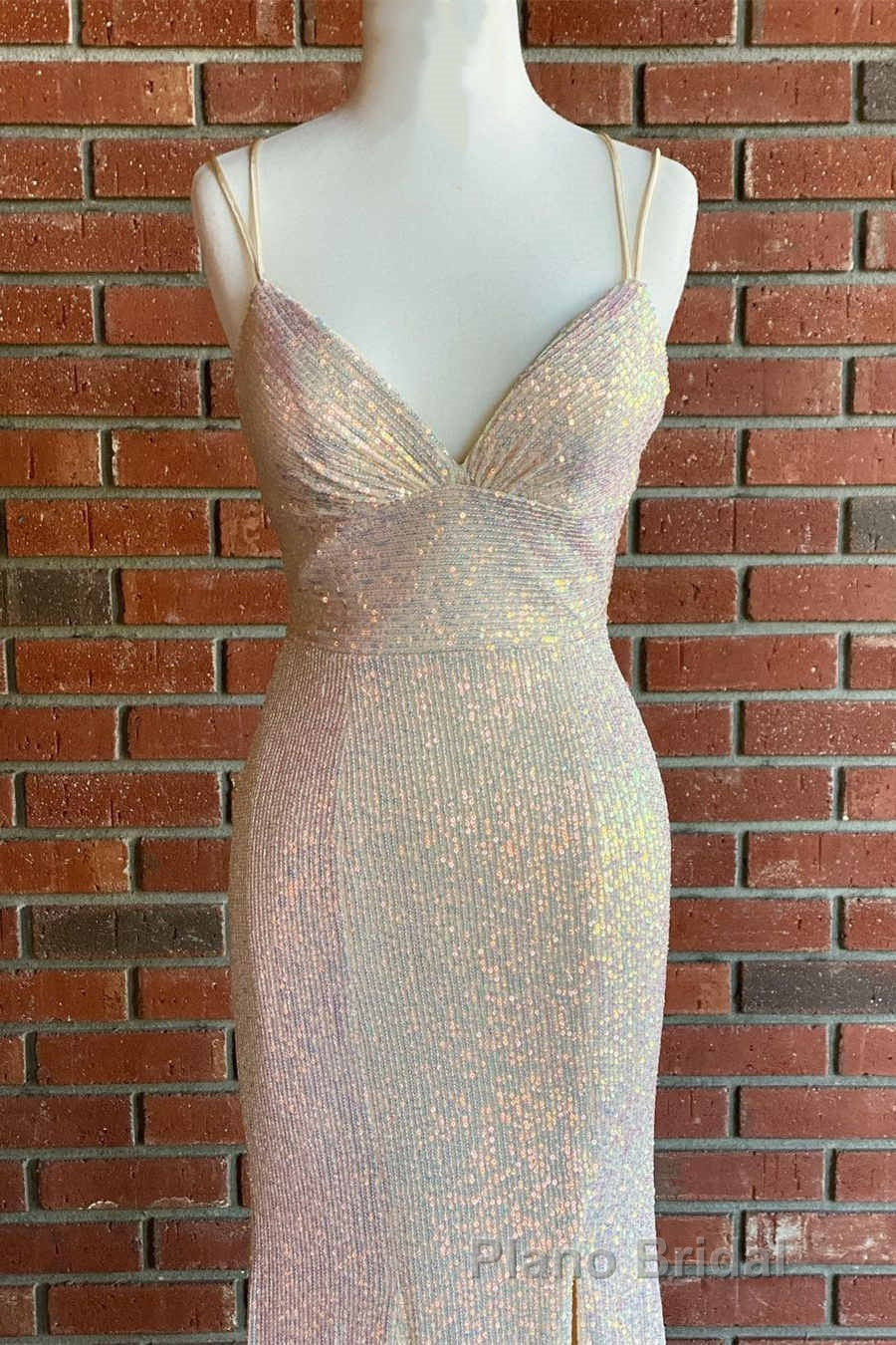 Stunning Straps Sequined Mermaid Long Formal Prom Dresses