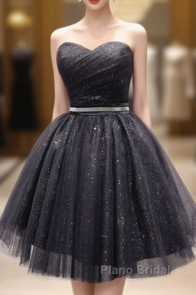 Princess A-Line Black Party Dresses With Sweetheart And Lace Up Back Homecoming Dresses
