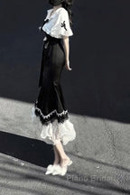 Princess A Line Black Satin Long Formal Prom Dresses Night Lolita Dresses Birthday Outfits
