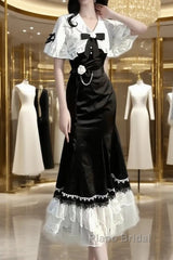 Princess A Line Black Satin Long Formal Prom Dresses Night Lolita Dresses Birthday Outfits