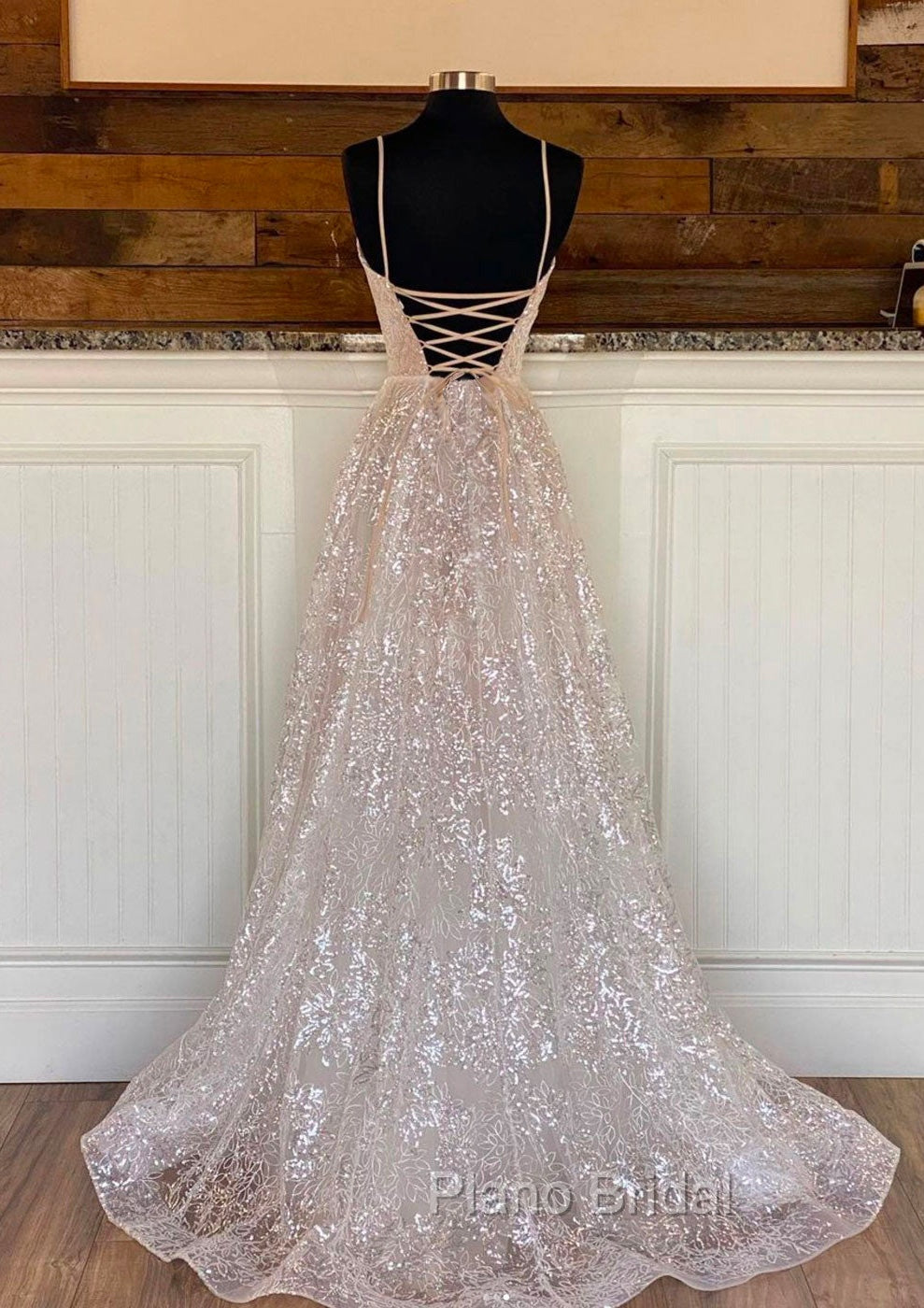 Princess A-line Sweetheart Sleeveless Sweep Train Metallic Yarn Formal Prom Dresses Secondary image