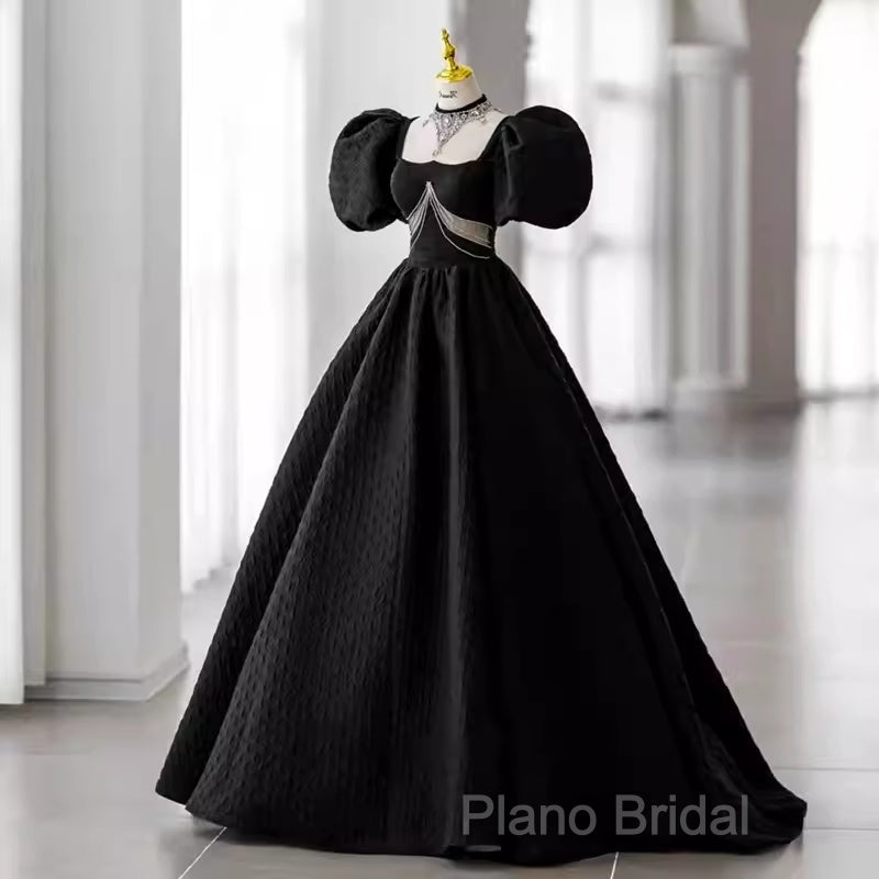 Princess Ball Gown Black Lace Long Formal Prom Dresses